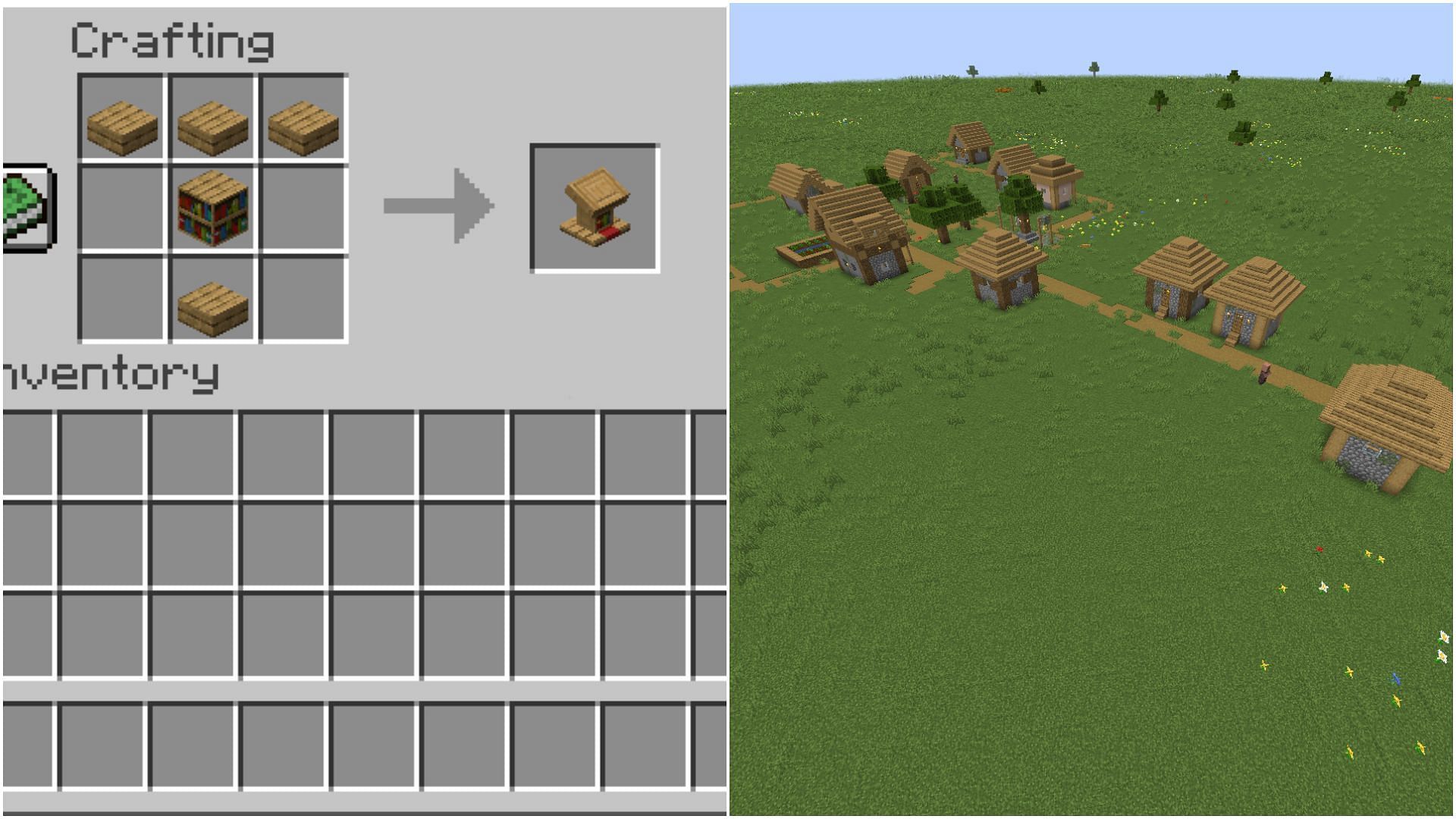 You can either craft lecterns with slabs and bookshelves or find them in Minecraft villages (Image via Sportskeeda)