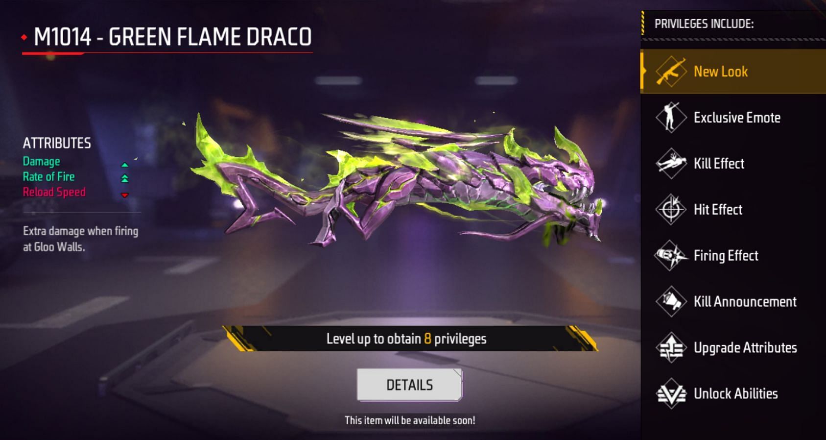 M1014 - Green Flame Draco was released in Free Fire in May 2021 (Image via Garena)