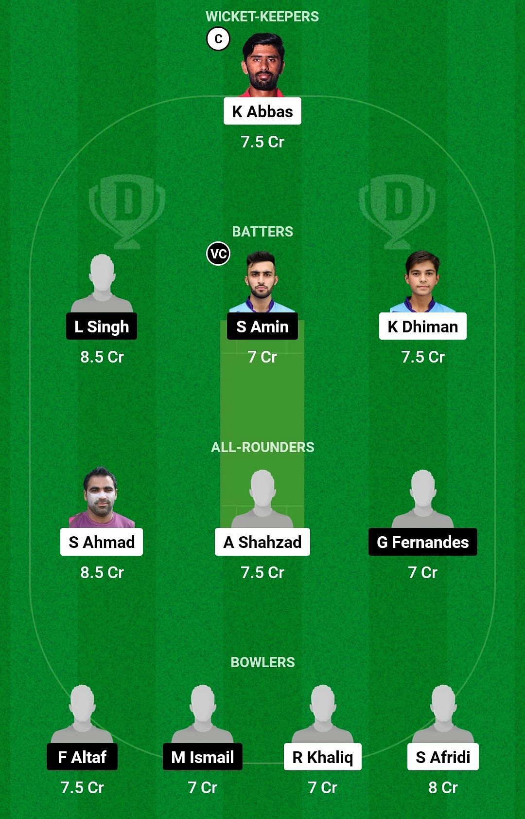 Dream11 Team for 11 Ace vs Z Games Strikers - Sharjah Hundred League.
