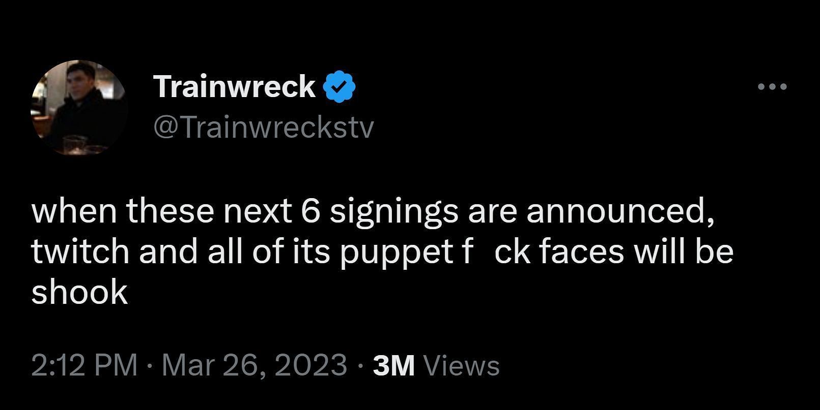 The tweet announcing big streamers to join Kick (Image via Twitter/@Trainwreckstv)