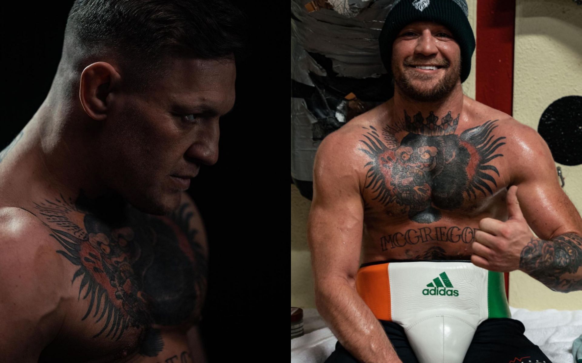 Conor McGregor (Left and Right) [Image courtesy: left image via @thenotoriousmma Instagram and right image via @TheNotoriousMMA Twitter]