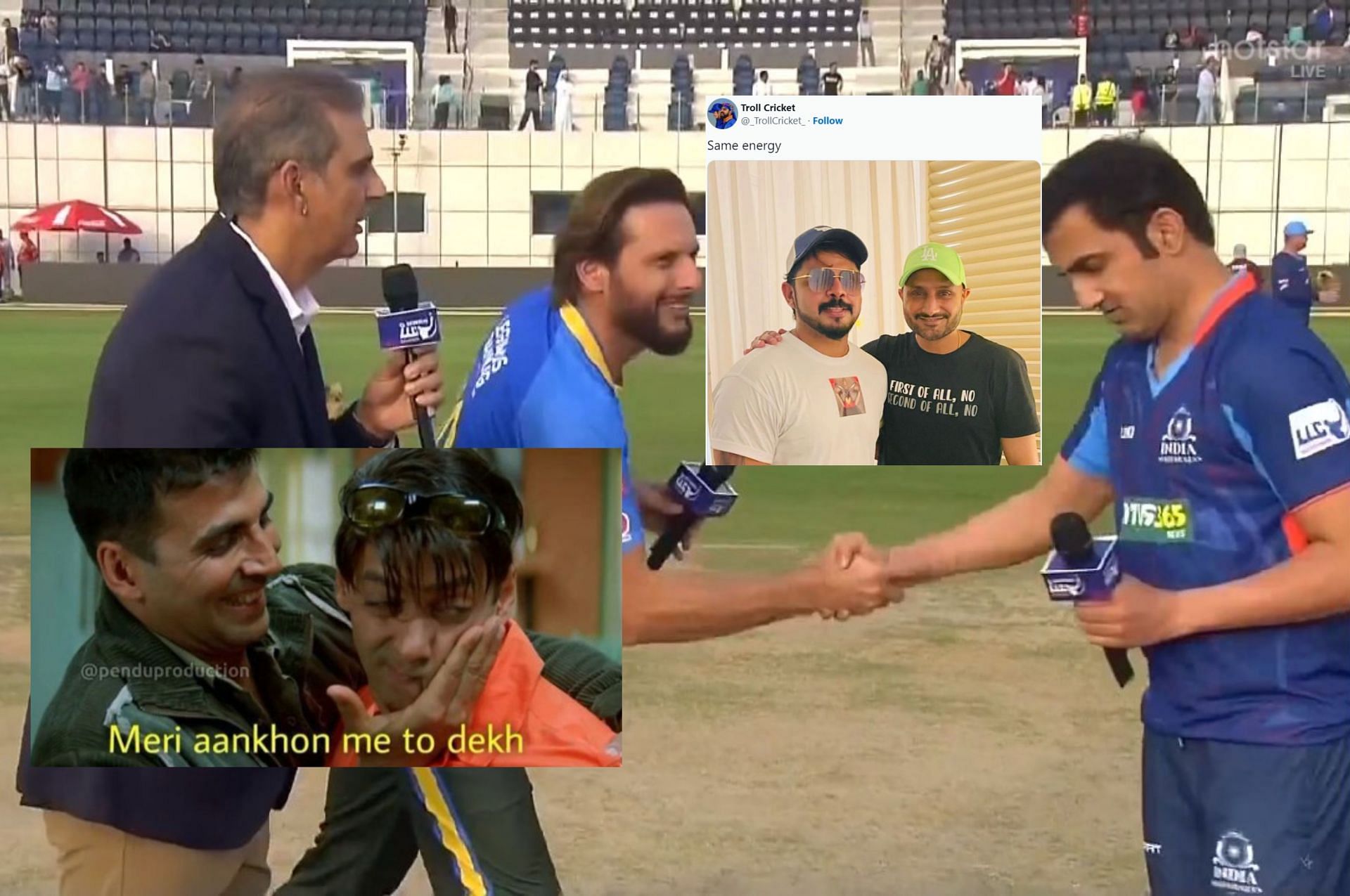 Gautam Gambhir and Shahid Afridi at toss of first match of LLC.