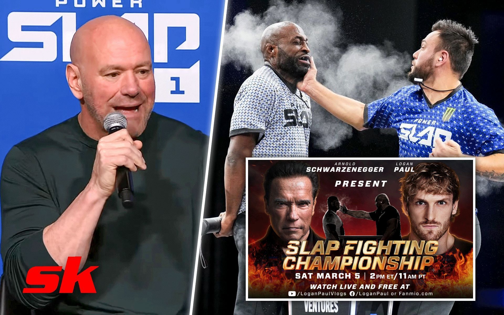 From the left- Dana White, Power Slap League and Logan Paul &amp; Arnold Schwarzenegger