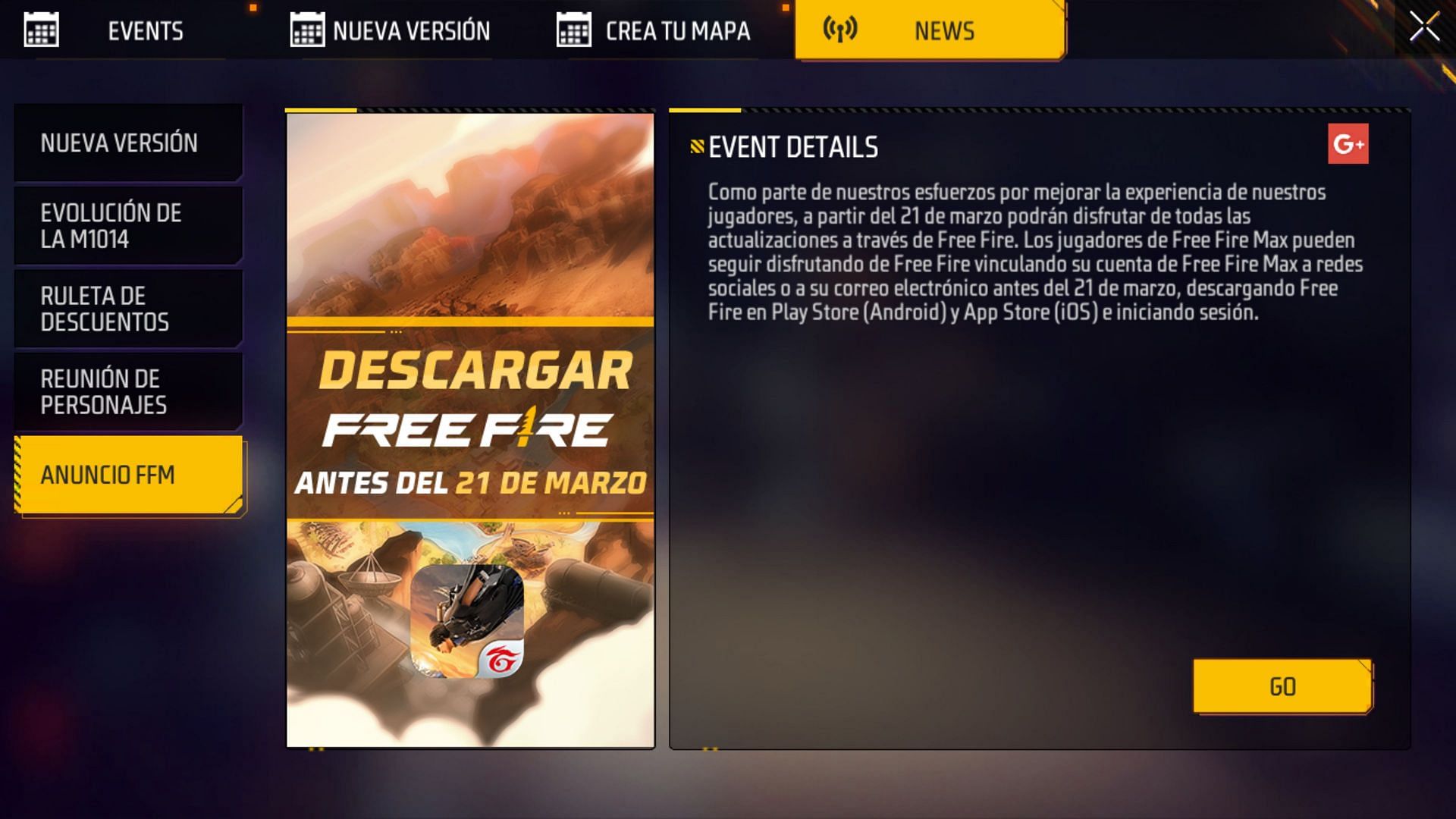 The notice on South America - Spanish server (Image via Garena)