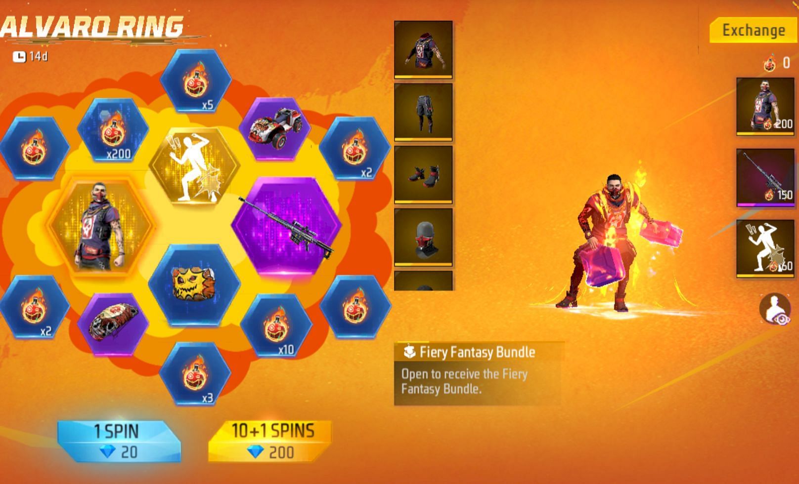 The list of rewards in Free Fire MAX Alvaro Ring (Image via Garena)