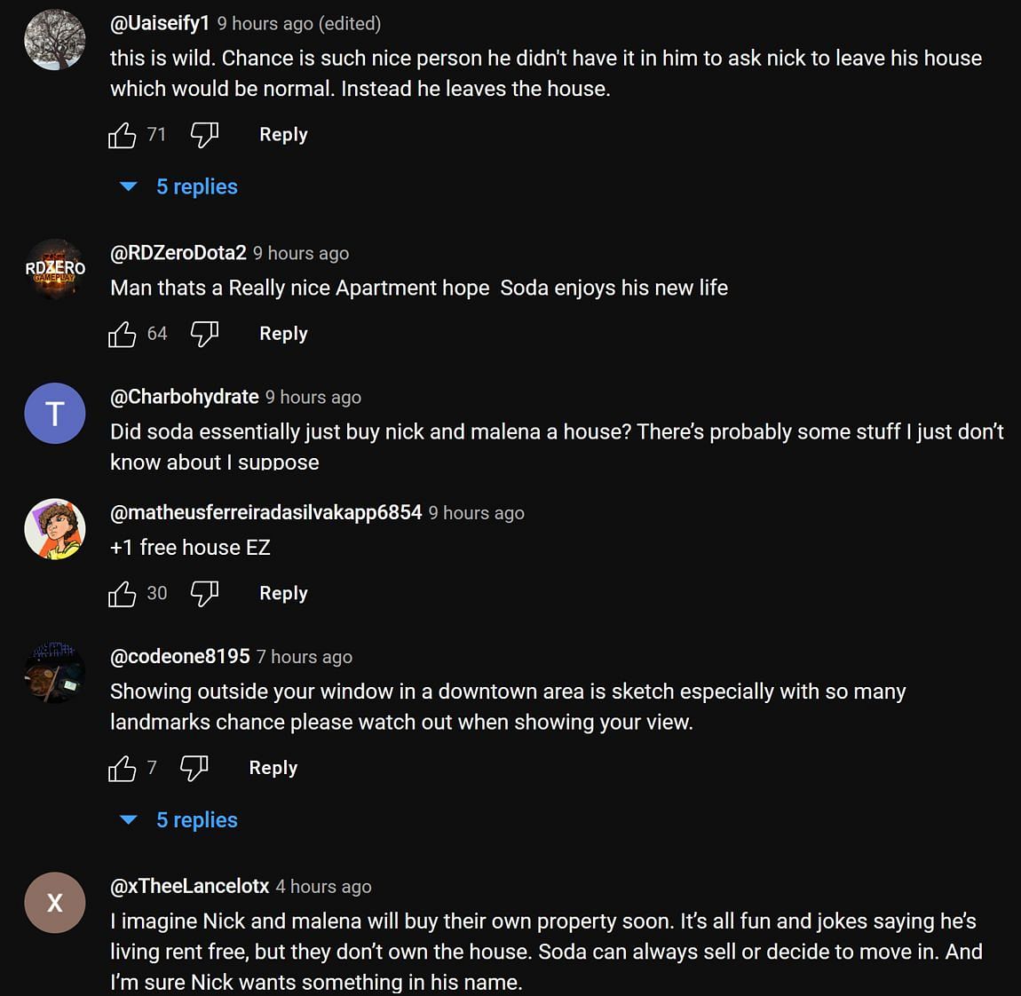 Fans in the YouTube comments section reacting to the streamer&#039;s address (Image via iLoooveClips/YouTube)
