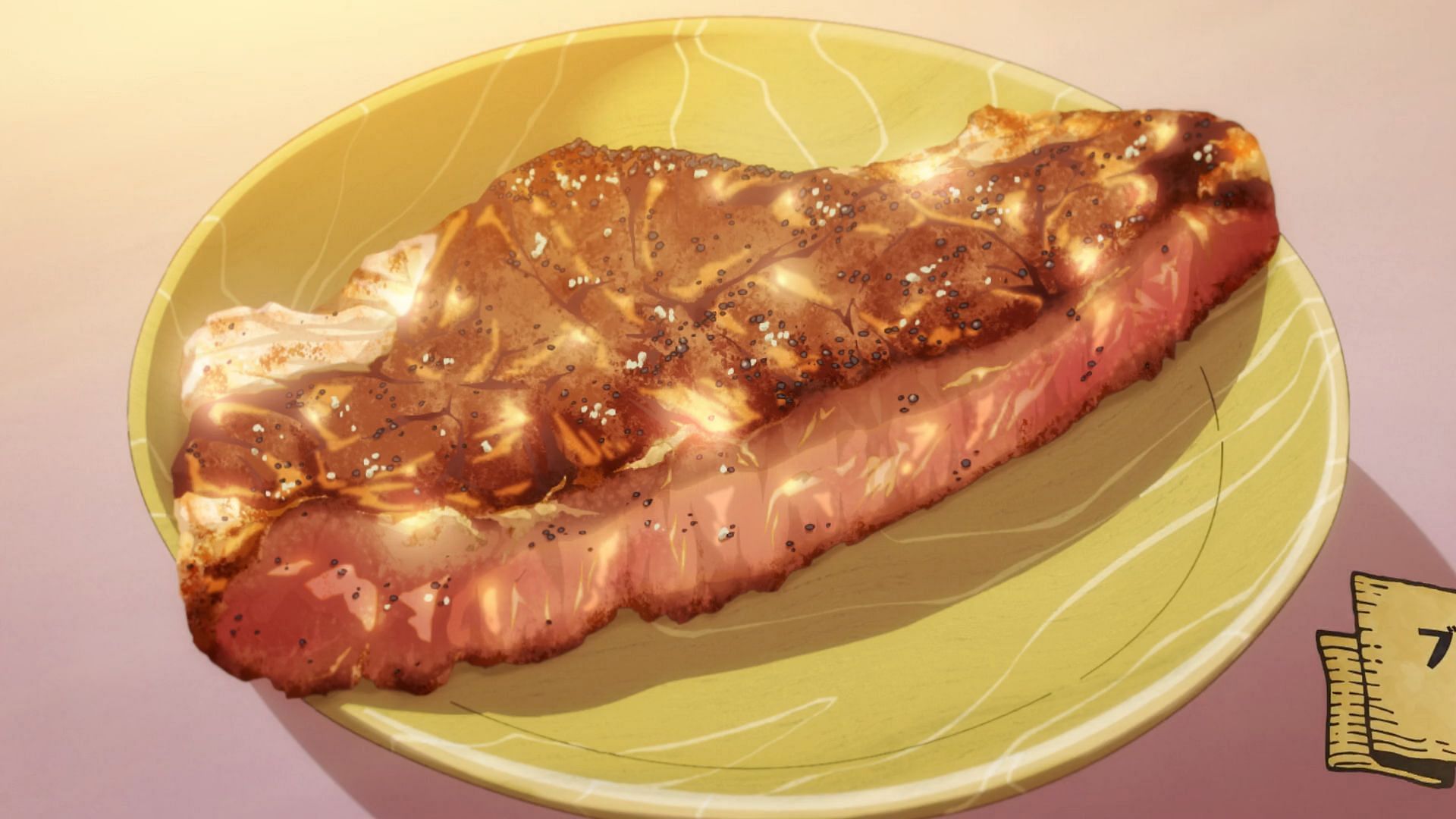 A steak that Tsuyoshi cooked with high-quality meat (Image via MAPPA)