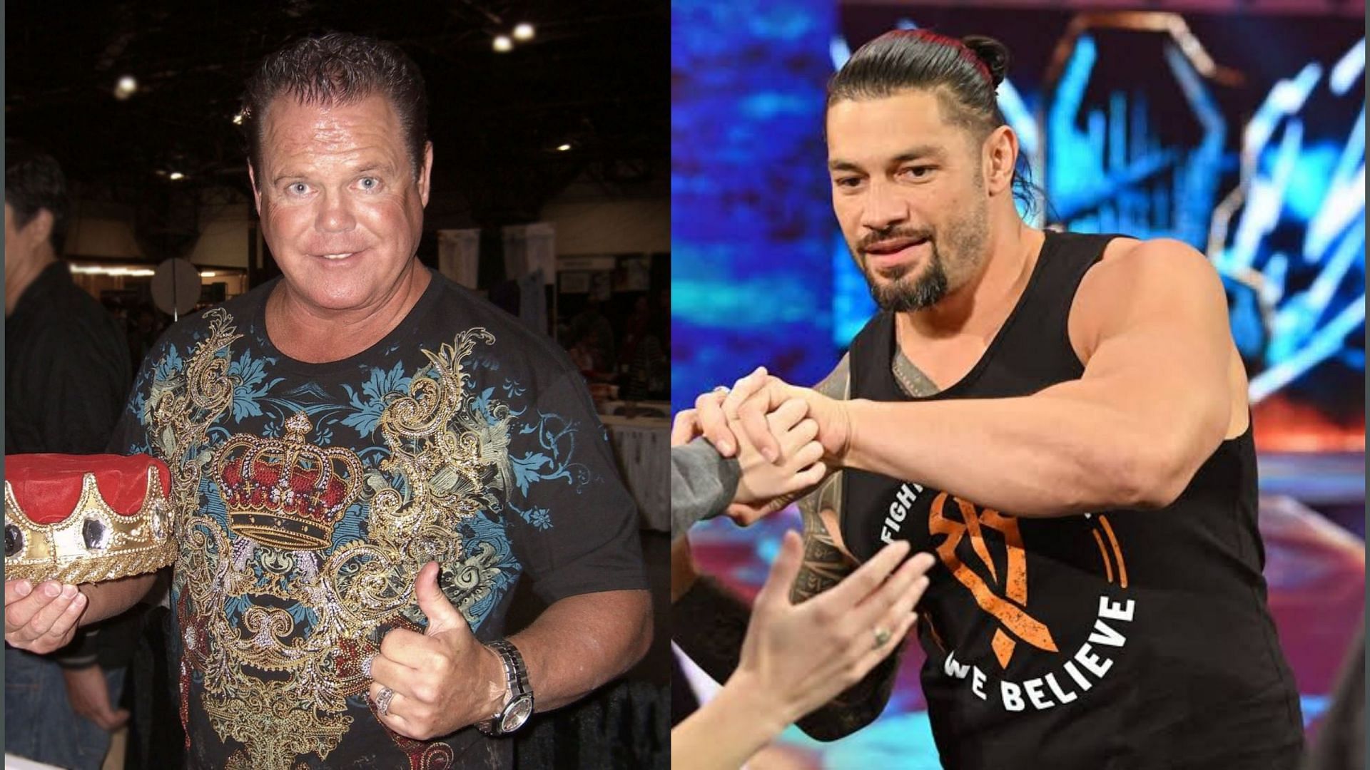 Jerry The King Lawler (L); Roman Reigns (R).