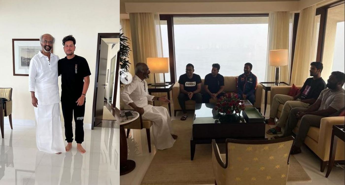 कुलदीप यादव और वॉशिंगटन सुंदर ने रजनीकांत से की मुलाकात (Image - Instagram)