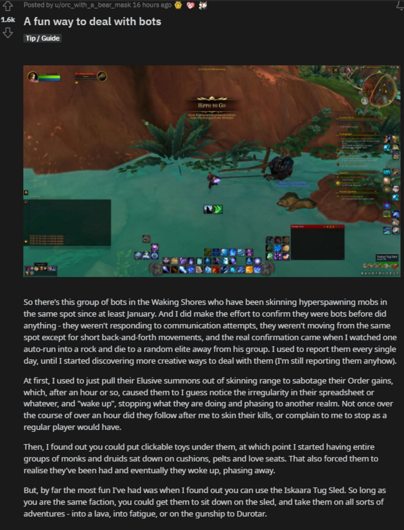 u/orc_with_a_bear_mask reveals their solution to the bot problem in WoW (Image via Reddit)