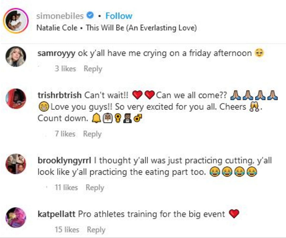 Screengrab of Biles' Instagram comment section