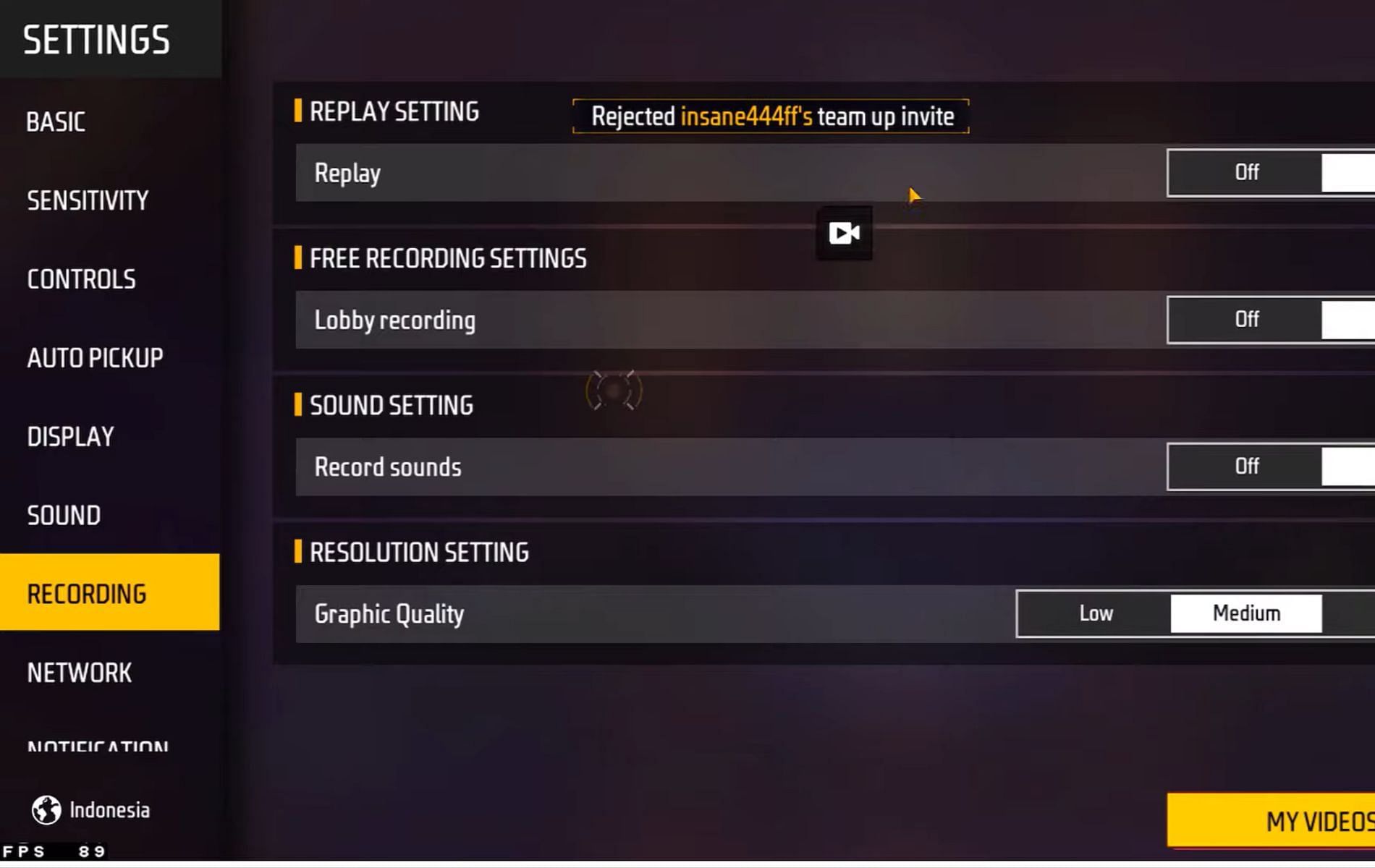 Now you can record your gameplay by simply sliding the Lobby Recording button in Settings (Image via Fact Storage/YouTube)