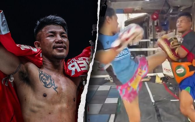 WATCH: Rodtang Jitmuangnon holds the pads for his wife in the gym