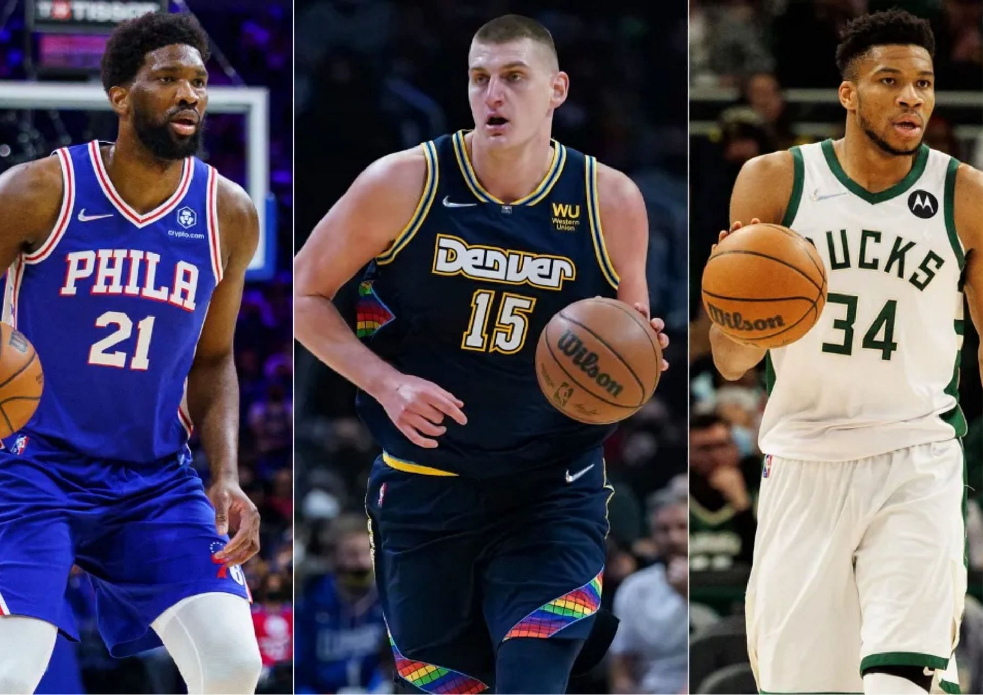 Giannis Antetokounmpo, Joel Embiid and Nikola Jokic are the betting favorites to win the NBA MVP award this season. [photo: USA Today]