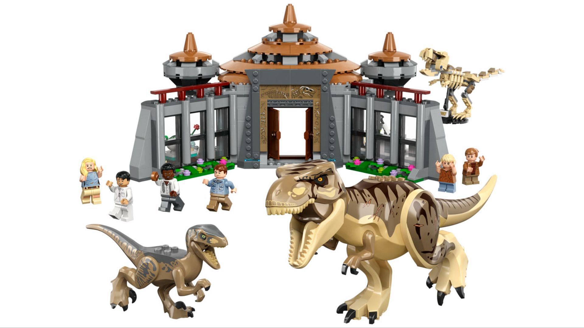 Jurassic Park Visitor Center: T. rex &amp; Raptor Attack set (Image via LEGO)