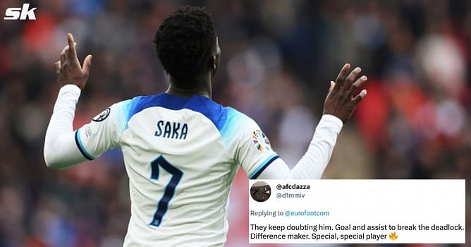 “Generational talent” - Arsenal’s Bukayo Saka scores worldie for England, fans go wild on social media