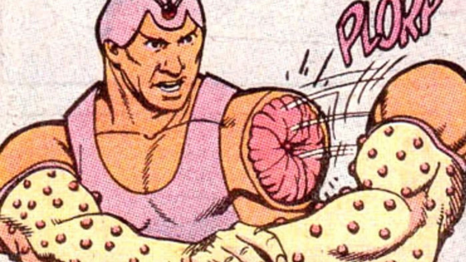 Floyd Belkin, also known as Arm-Fall-Off-Boy, puts his power to the test as he detaches his own limb to use as a weapon (Image via DC Comics)