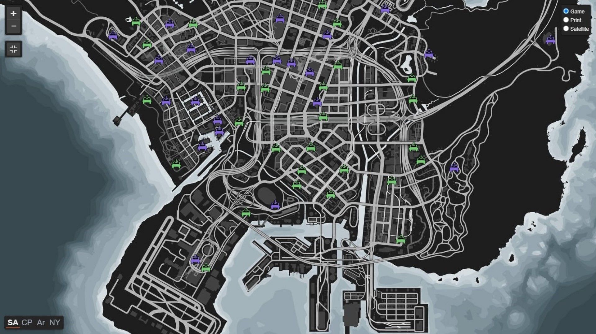 Third map screenshot revealing the last 51 car locations (Image via GTALens)