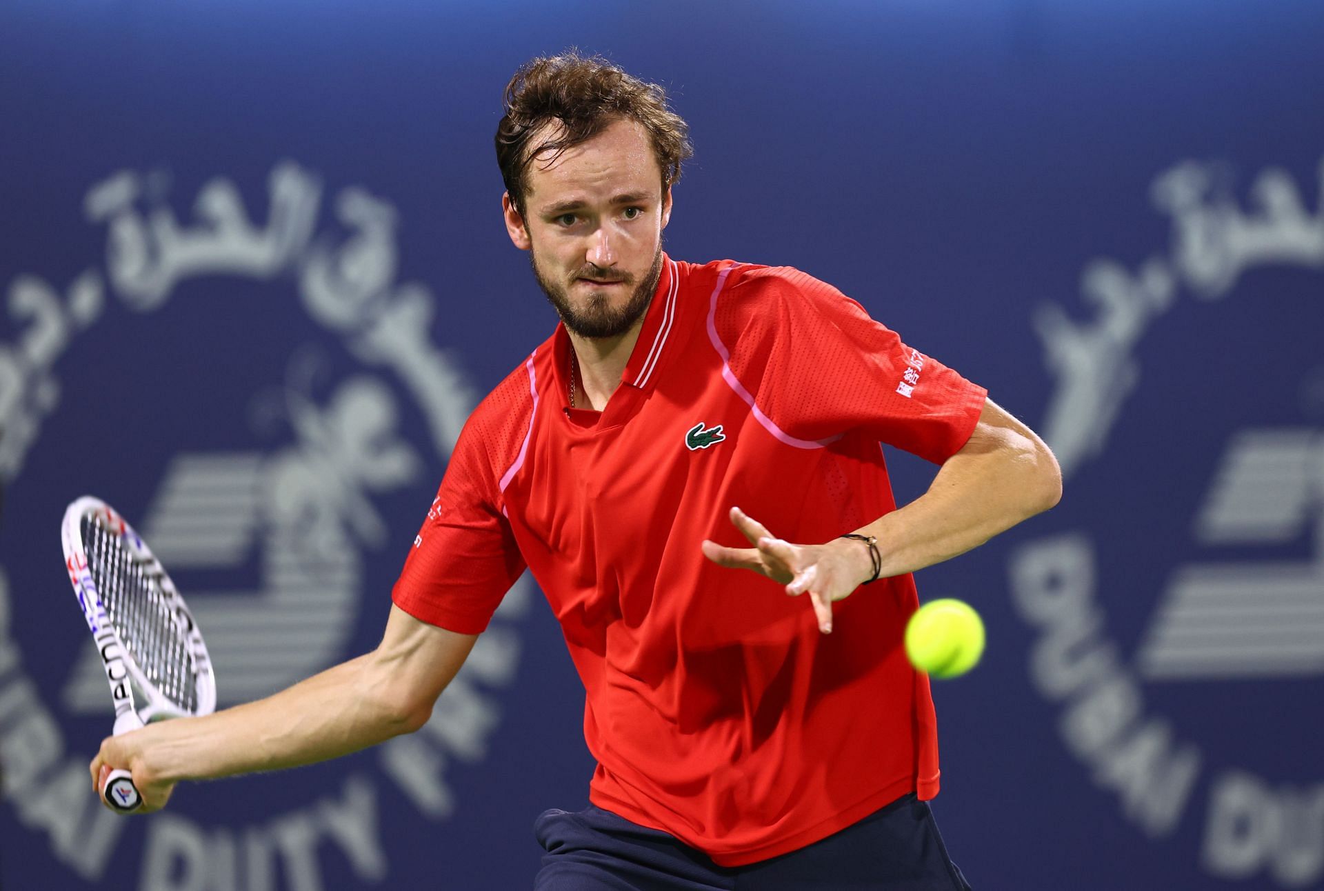 Daniil Medvedev in action at the 2023 Dubai Tennis Championships.