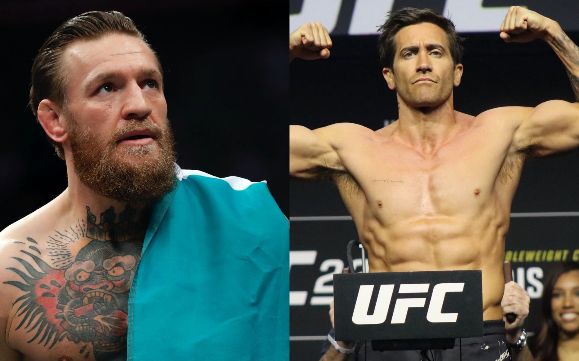 Conor McGregor (left) and Jake Gyllenhaal (right) [Image credits: Getty Images and @AlexBehunin on Twitter]  