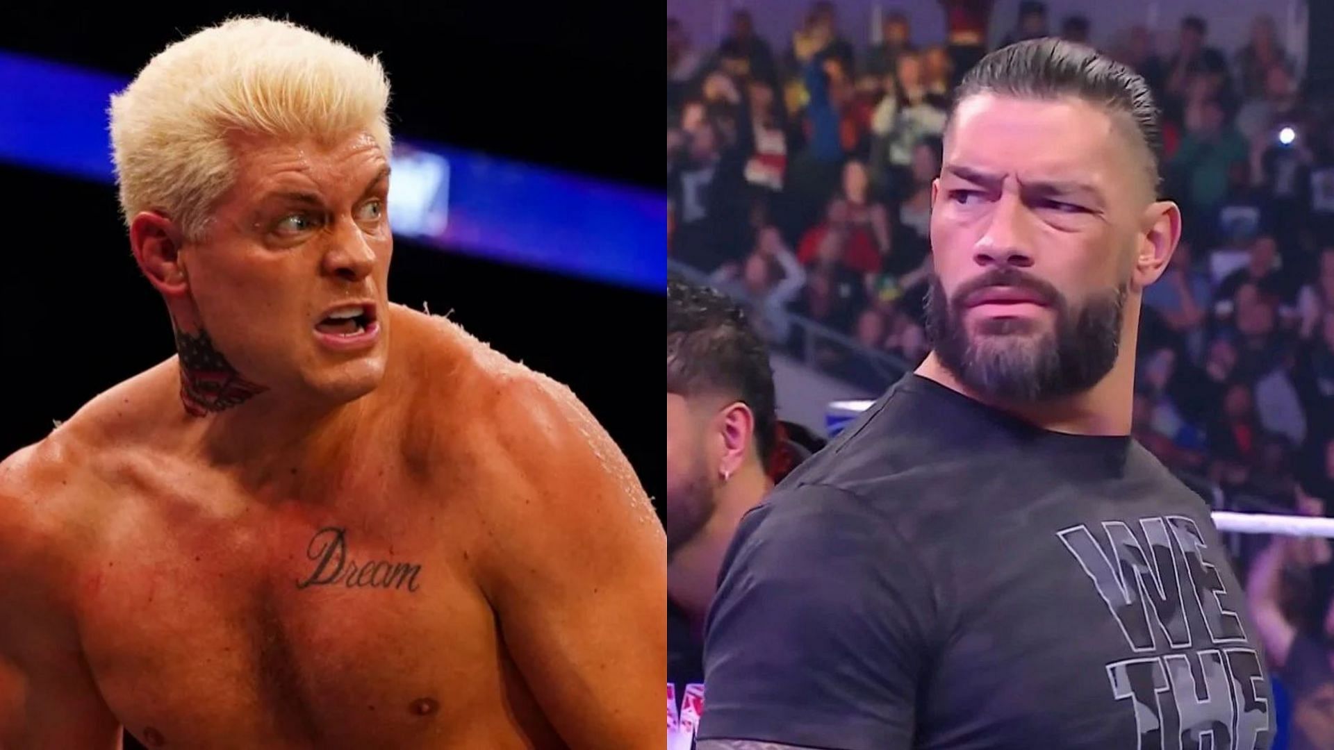 Cody Rhodes (left) and Undisputed WWE Universal Champion Roman Reigns (right)