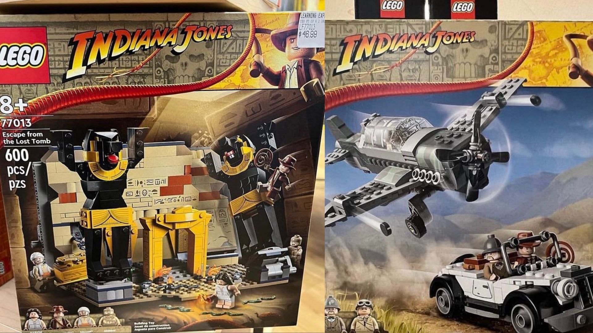 The upcoming Escape From The Lost Tomb LEGO Set and the Indiana Jones Fighter Plane Chase Set (Image via LEGO/leaks)