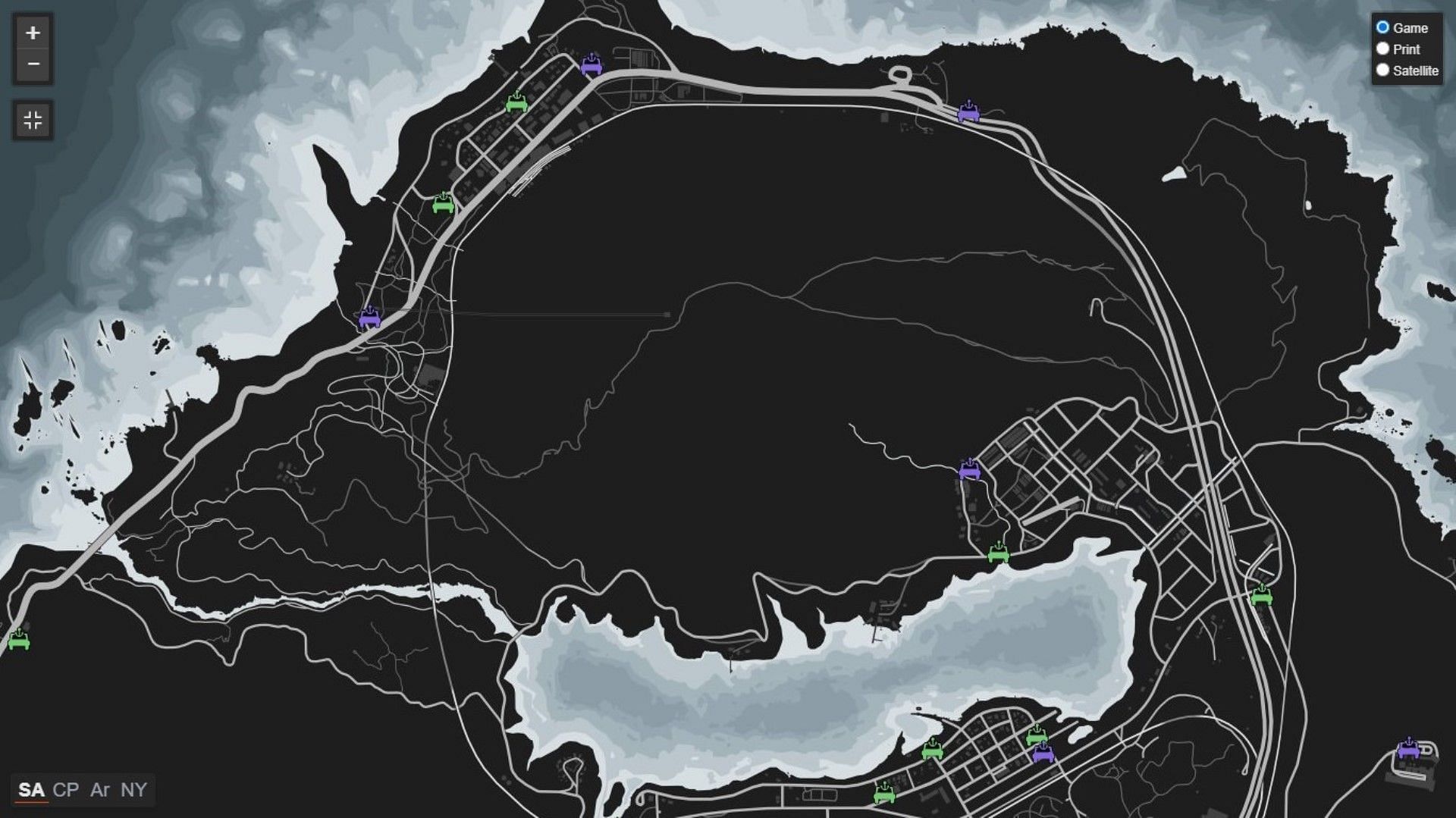 The first map screenshot features 14 car locations (Image via GTALens)