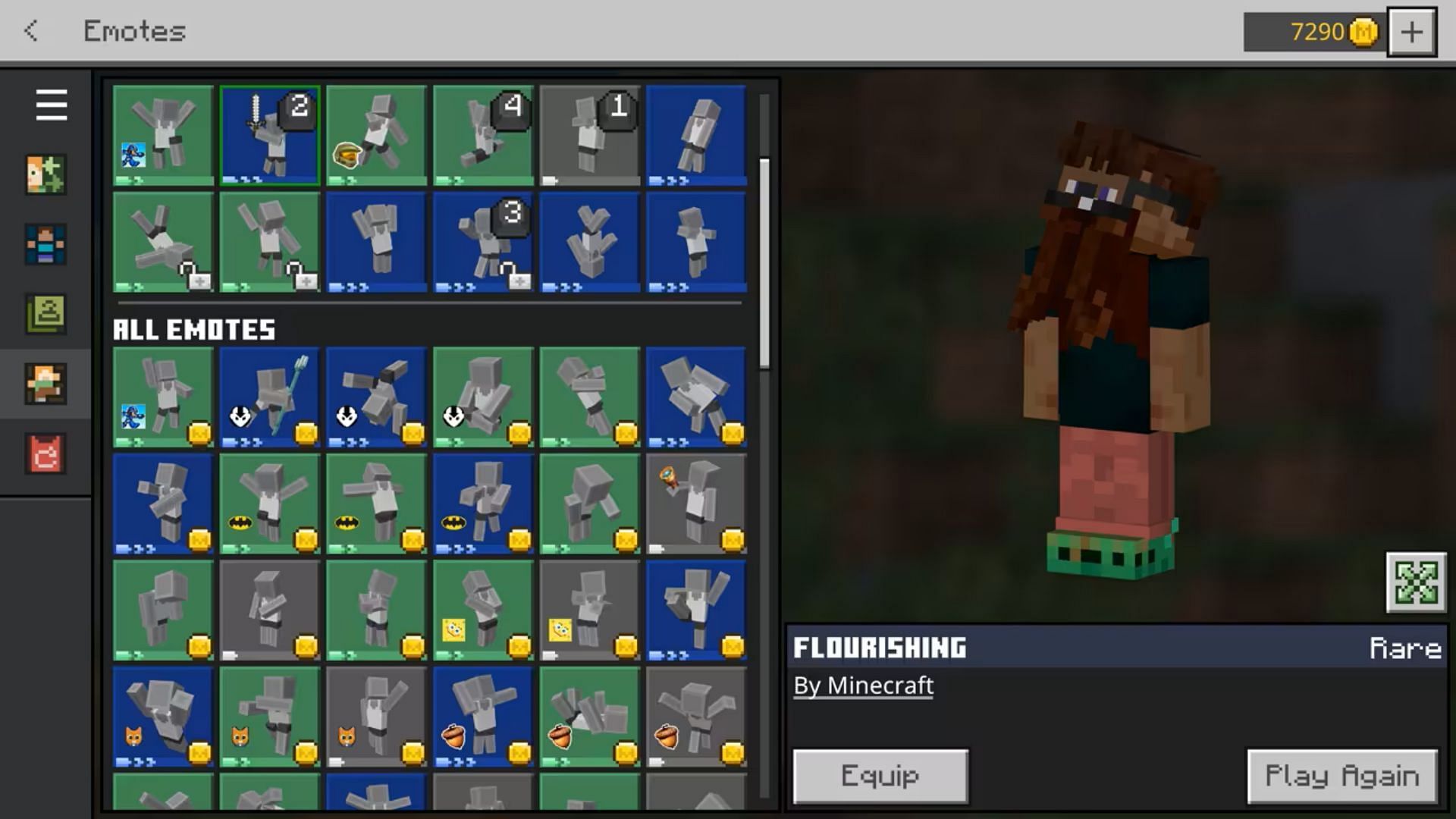 Emote organization in the dressing room has slightly improved (Image via Mojang)