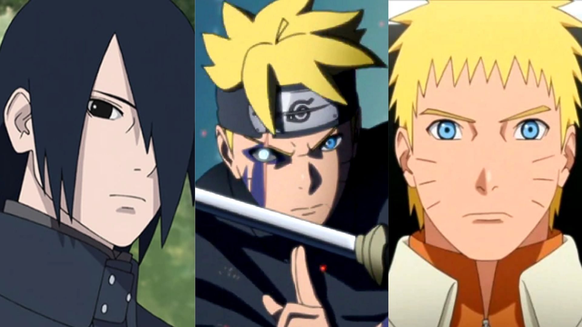 Sasuke Uchiha, Boruto and Naruto Uzumaki as seen in Boruto: Naruto Next Generations (Image via Pierrot)