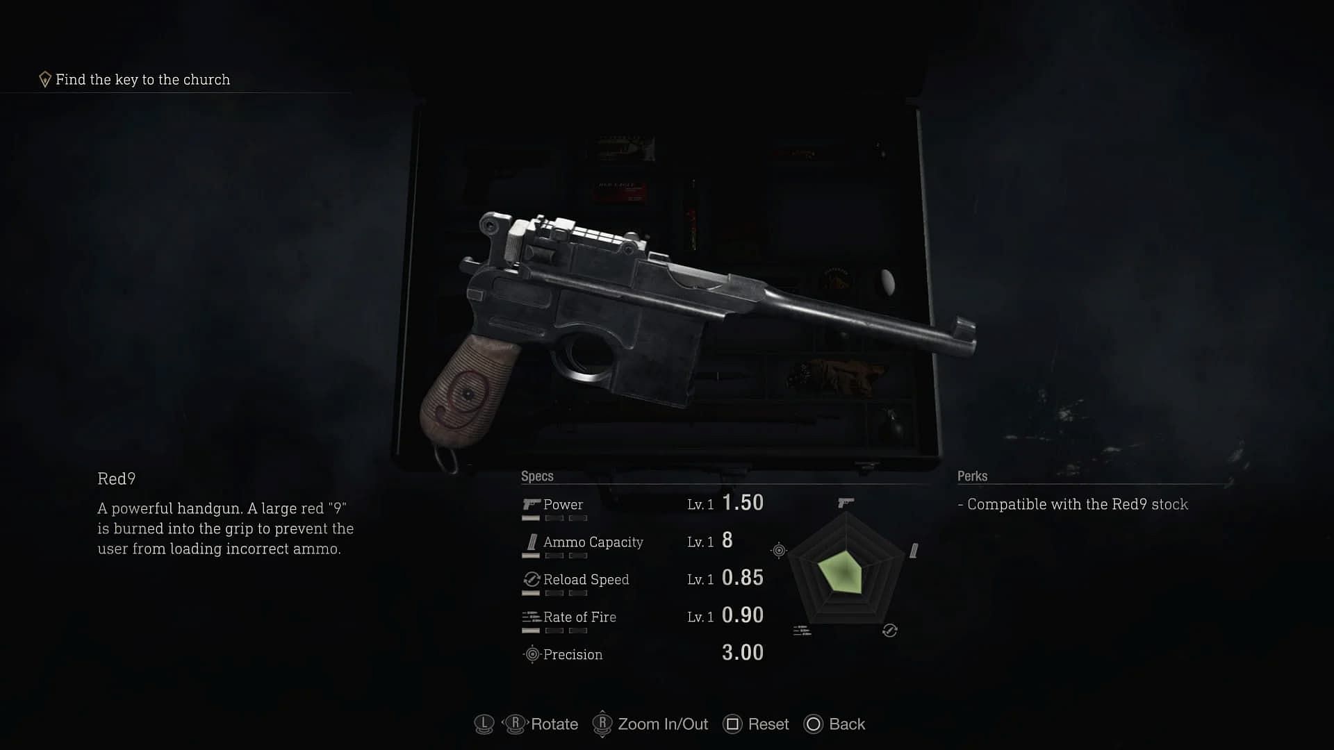 The Red9 handgun in the Resident Evil 4 Remake (Image via Capcom)