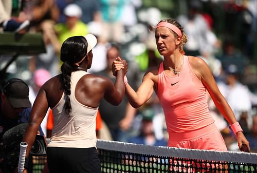 Victoria Azarenka and Stephens at the 2018 Miami Open