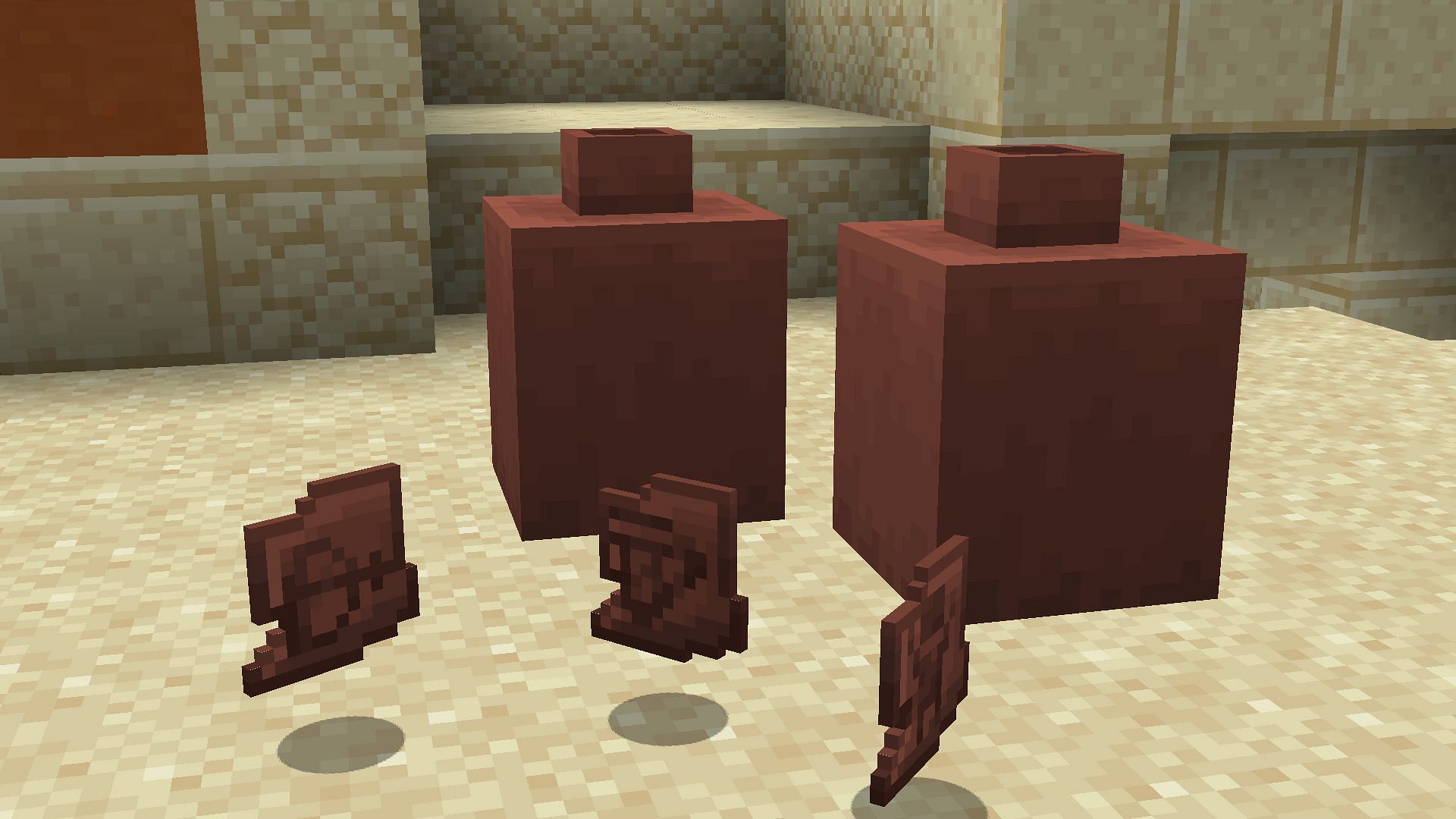 Pottery shards are new items found in suspicious sand that can be crafted into decorated pots in Minecraft 1.20 update (Image via Mojang)