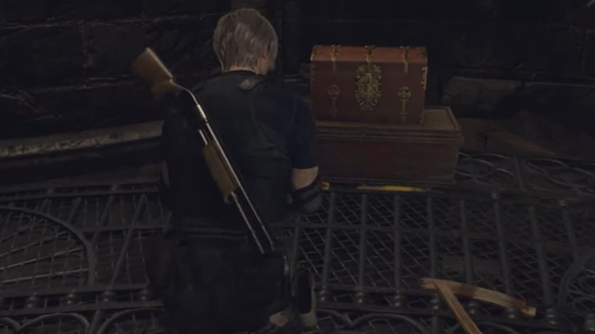 Open the chest beside the elevator (Image via Capcom)