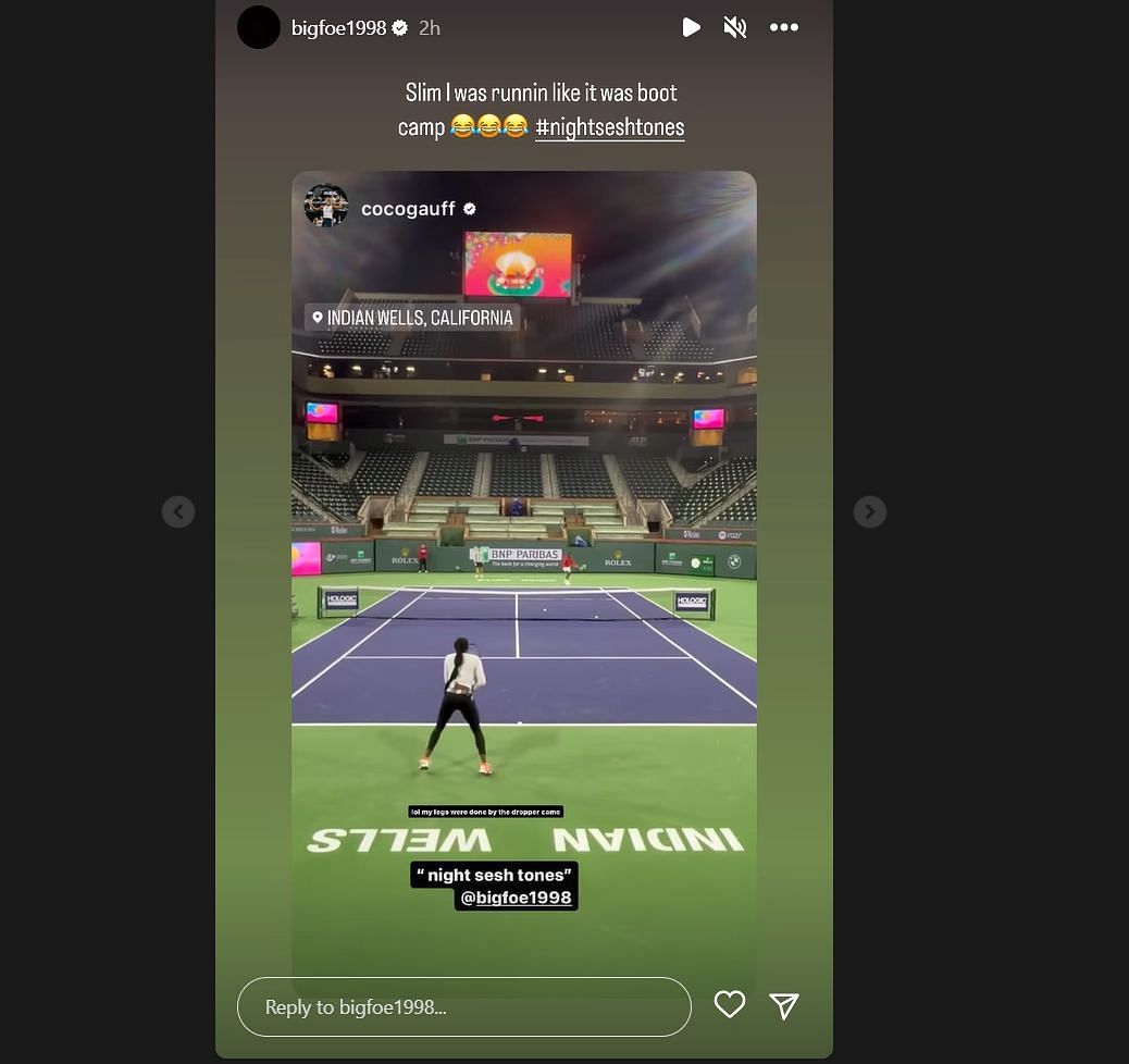 Tiafoe reacts to a rally against Gauff (via Instagram).