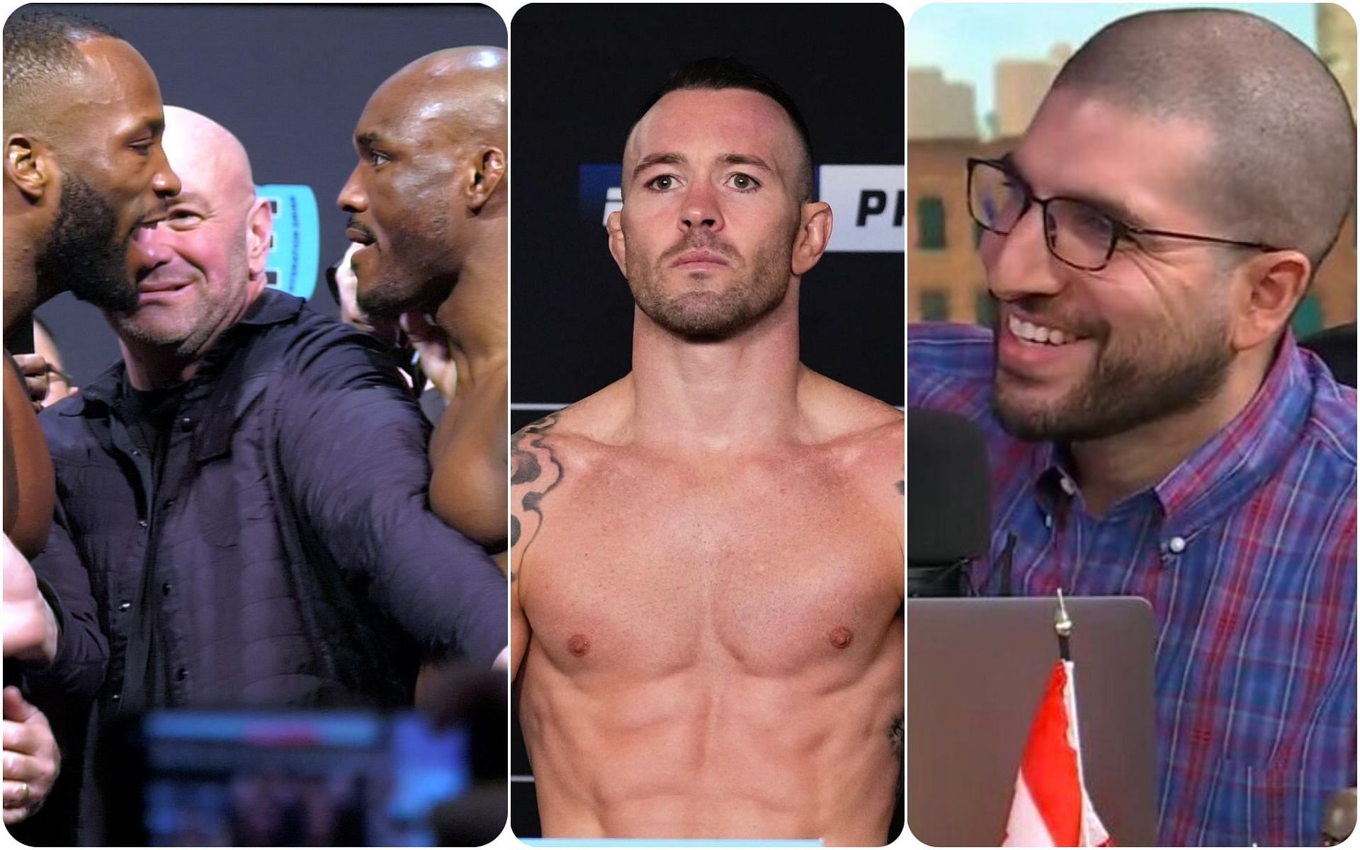 Leon Edwards with Kamaru Usman, Colby Covington and Ariel Helwani