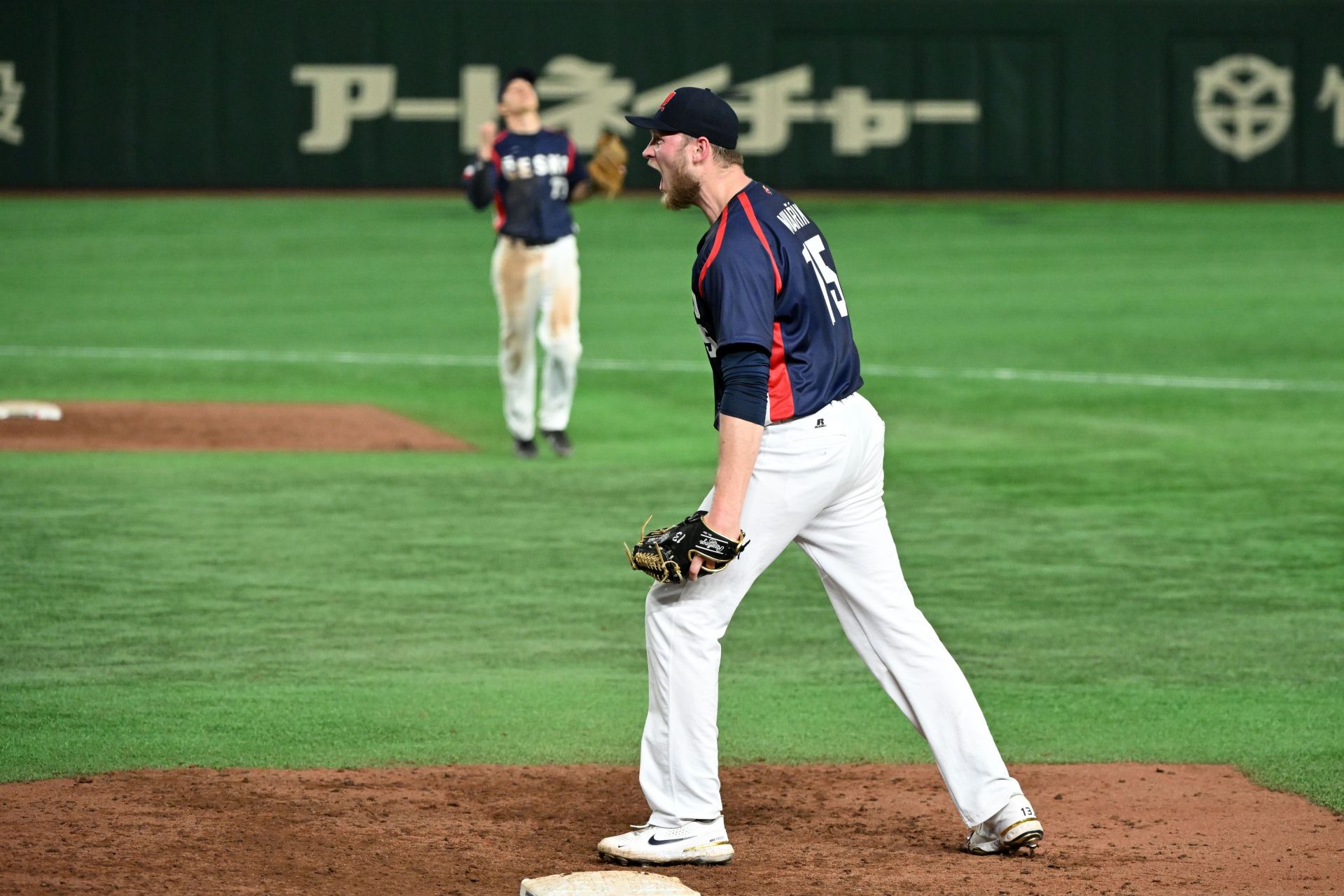 Marek Minarik celebrates the team&#039;s victory in the World Baseball Classic Pool B game between Czech Republic and China at Tokyo Dome