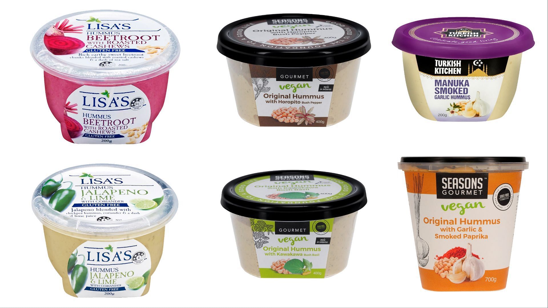 the recalled Greater!, Lisa&rsquo;s, and Prep Kitchen, Seasons Gourmet and Turkish Kitchen Hummus, and Tahini products may be potentially contaminated with Salmonella (Image via MPI)