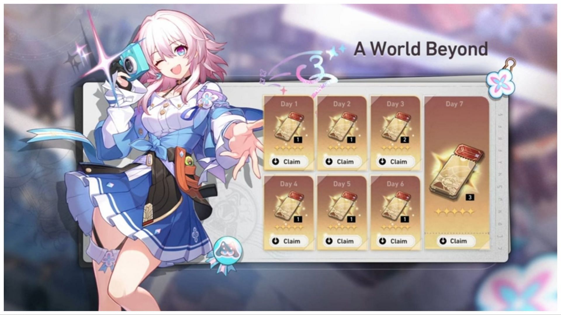 Log-in rewards collectively 10 pulls throughout 7 days (Image via Honkai Star Rail)