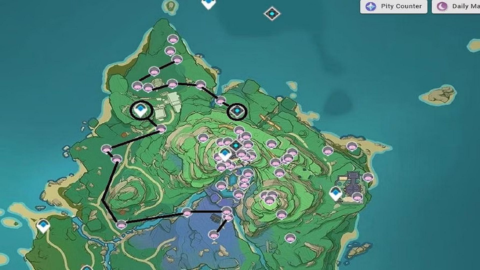 Final Sakura Blooms farming route through Araumi (Image via HoYoverse)