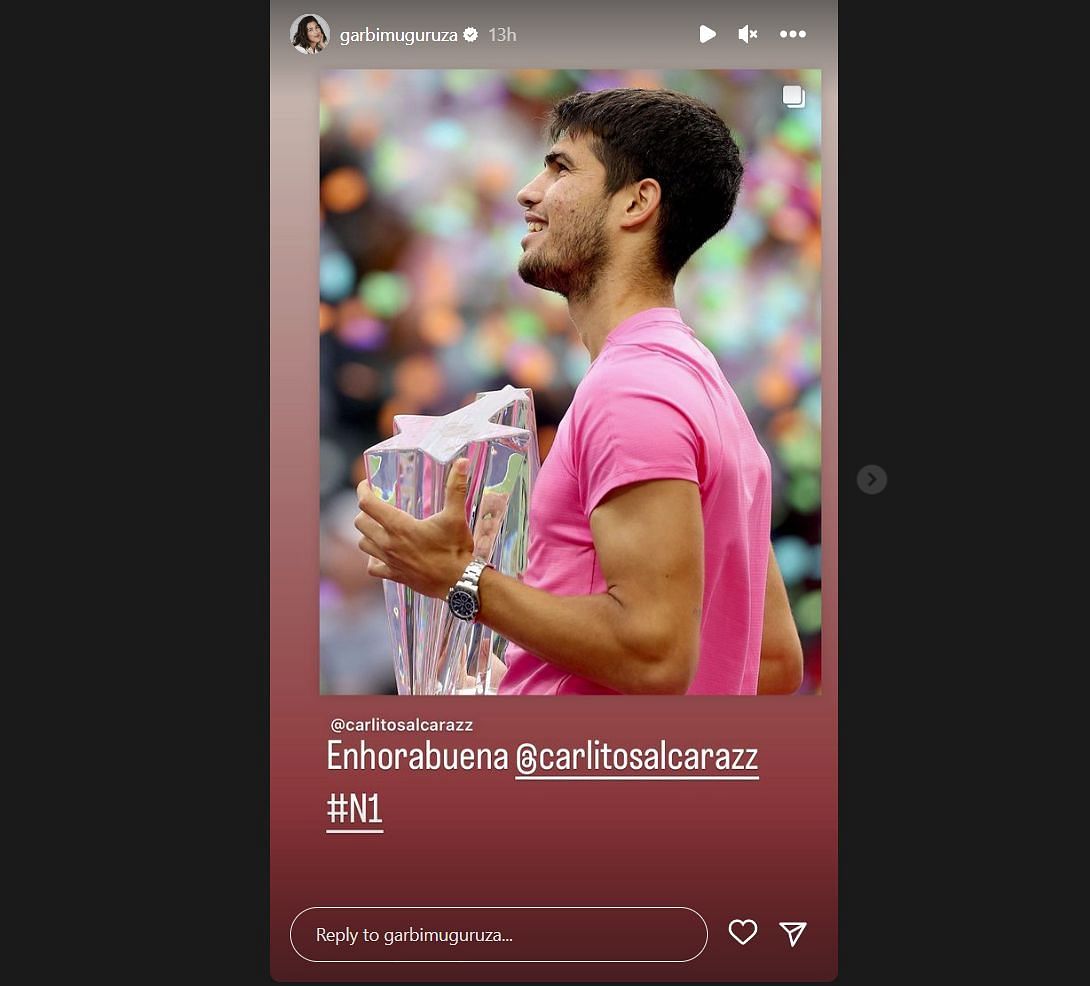 Garbine Muguruza reacts to Carlos Alcaraz&#039;s Indian Wells win.