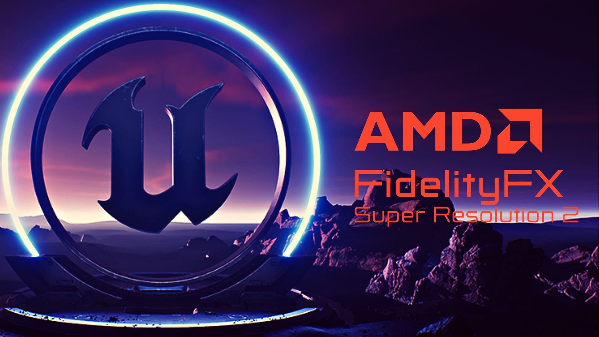 UE5 logo and AMD FSR 2.2 on dark background