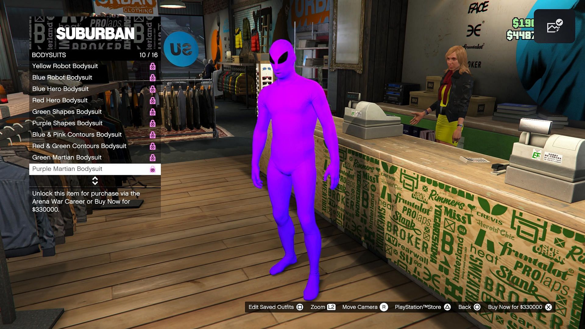 The purple suit is called Purple Martian Bodysuit (Image via Rockstar Games)