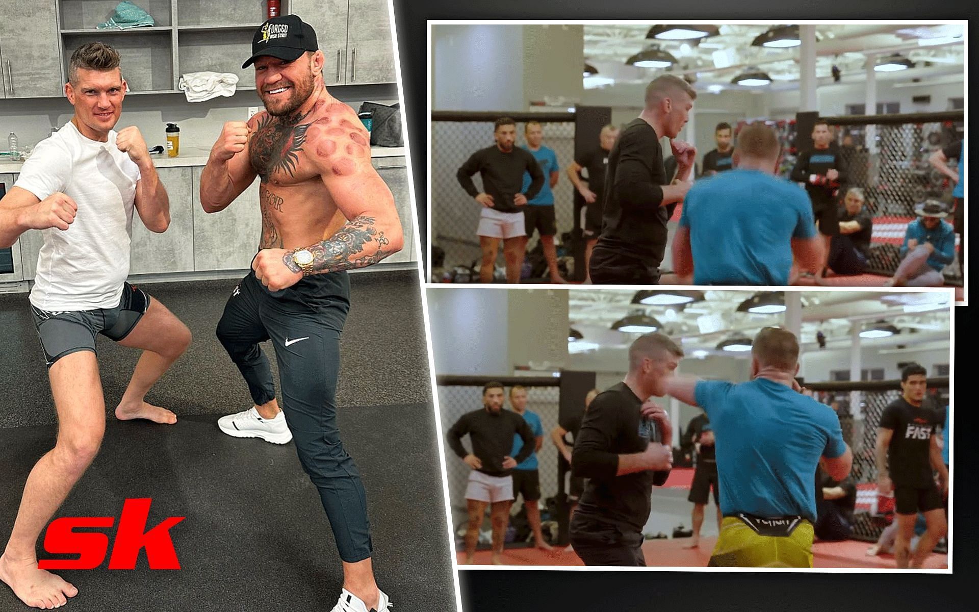 Conor McGregor and Stephen Thompson (left) and Conor McGregor training with Stephen Thompson (right) [Image credits: @thenotoriousmma on Instagram]