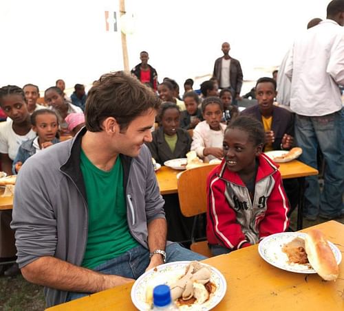 The Swiss tennis legend visits Ethiopia in 2010 as part of his foundation's work.