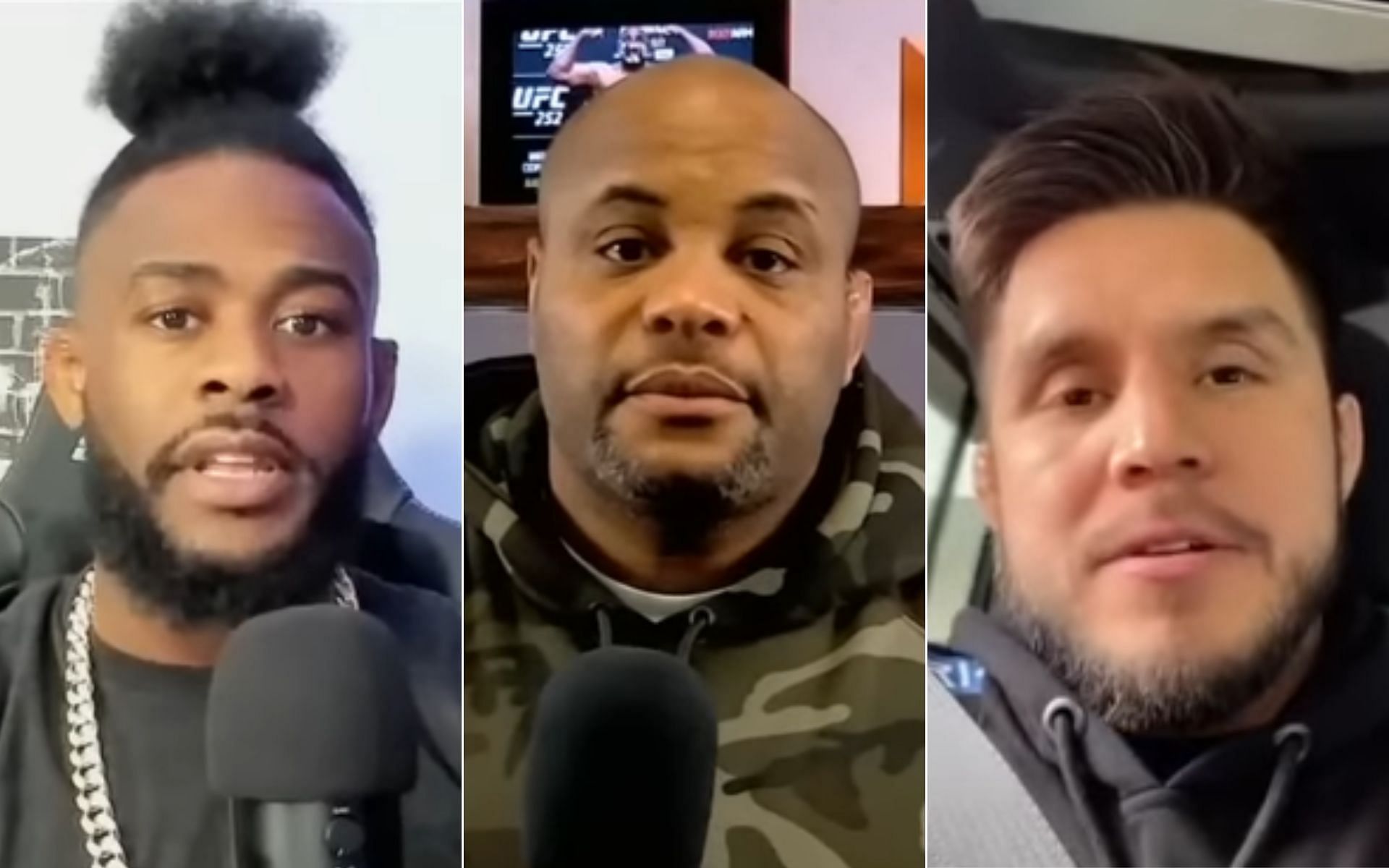 Aljamain Sterling [Left], Daniel Cormier [Middle], and Henry Cejudo [Right] [Photo credit: ESPN MMA - YouTube]