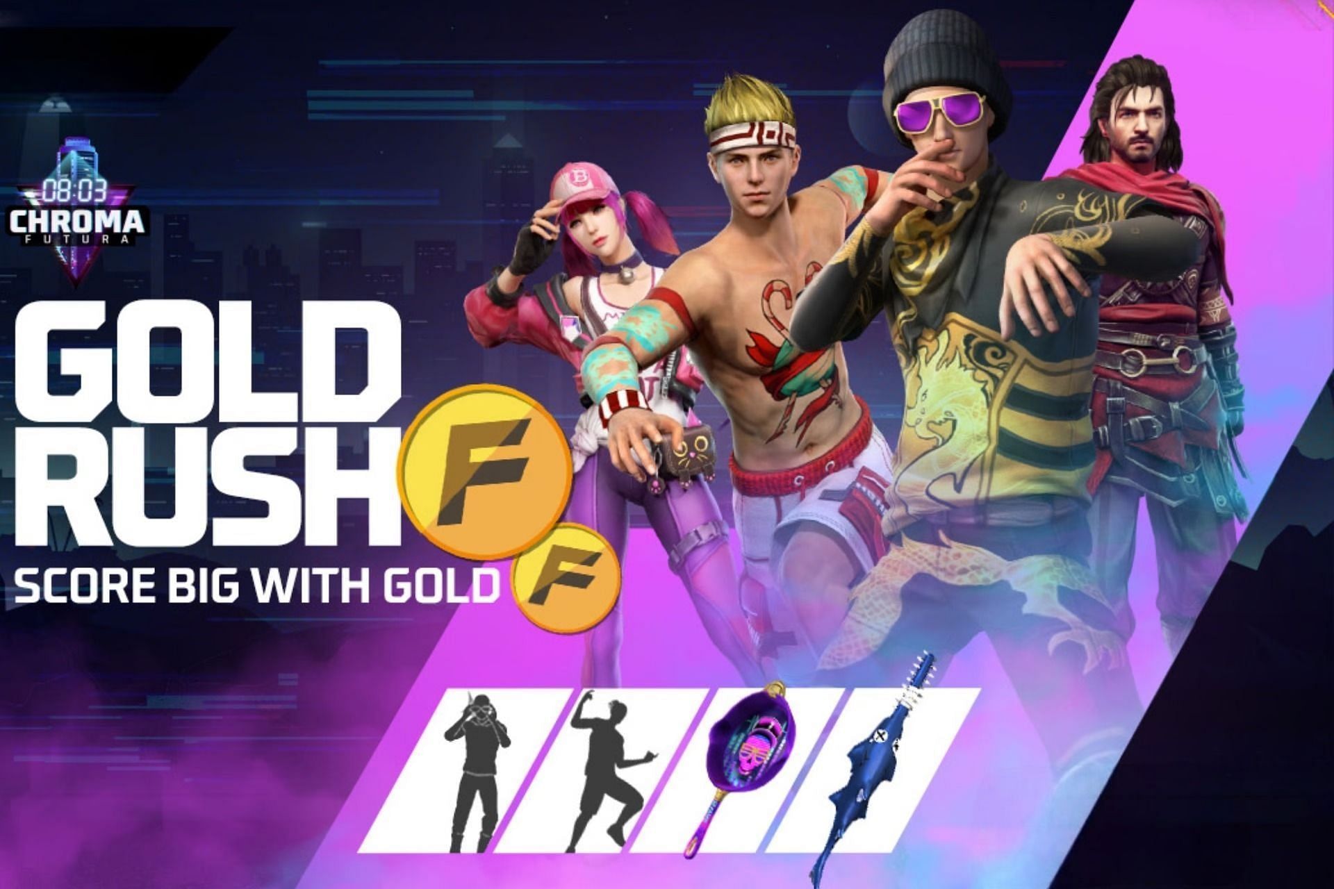 Gold Rushसे बंडल्स, इमोट्स और अन्य रिवार्ड्स (Image via Garena)