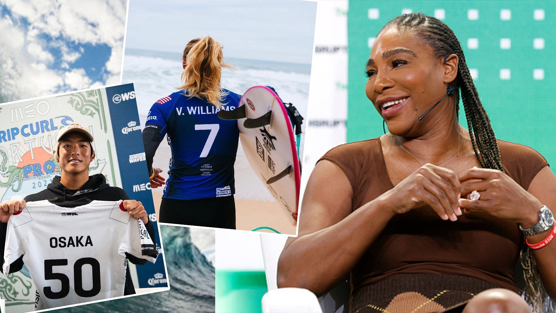 World Surf League surfers honor Serena Williams, Venus Williams and Naomi Osaka.