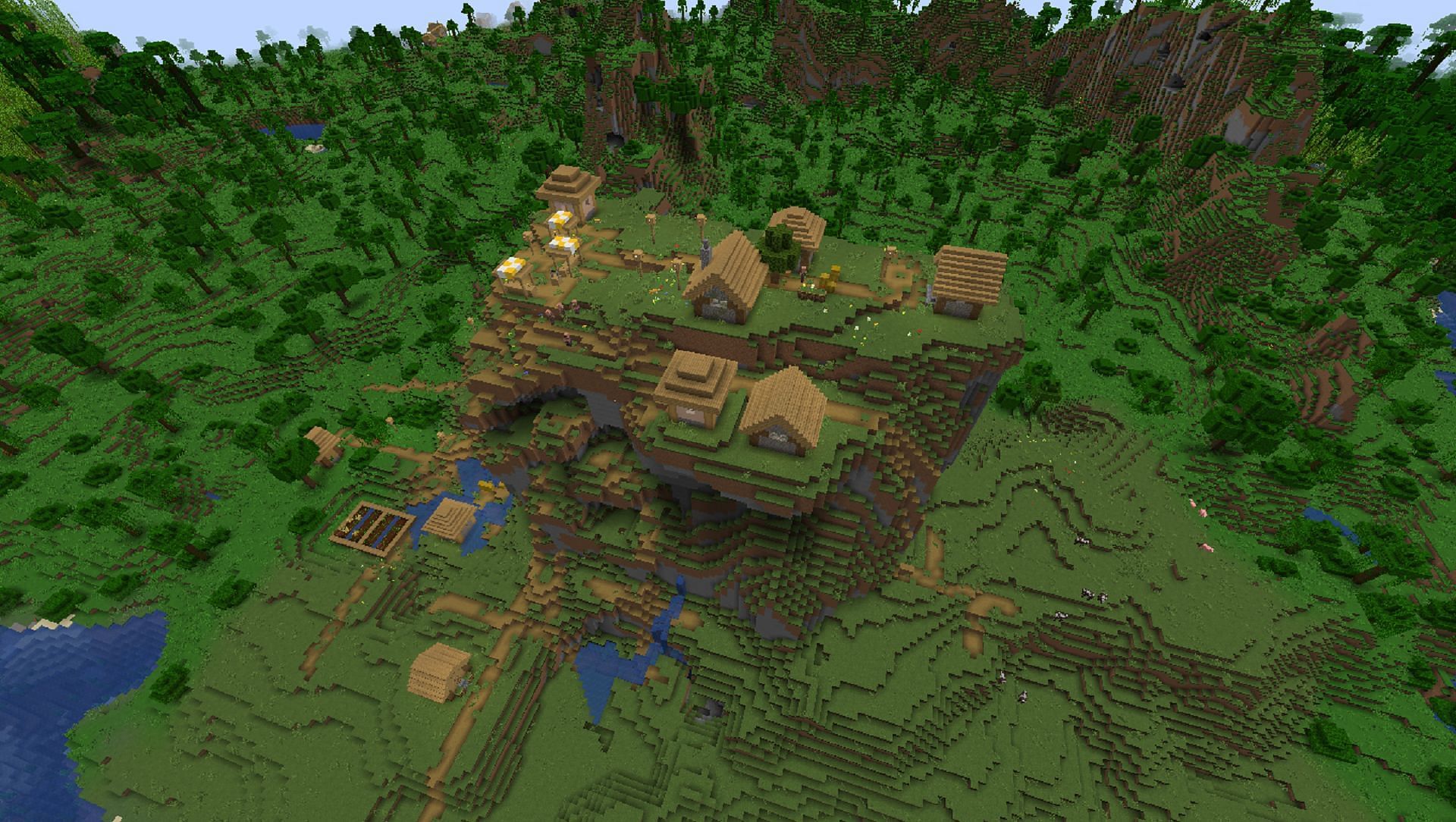 Minecraft fans will find a great starting village right at spawn in this seed (Image via Mojang)