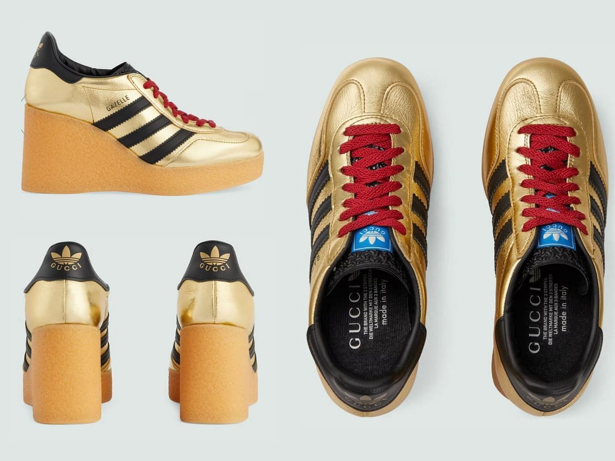 Here&#039;s a detailed look at the wedge Gazelle shoes (Image via Sportskeeda)
