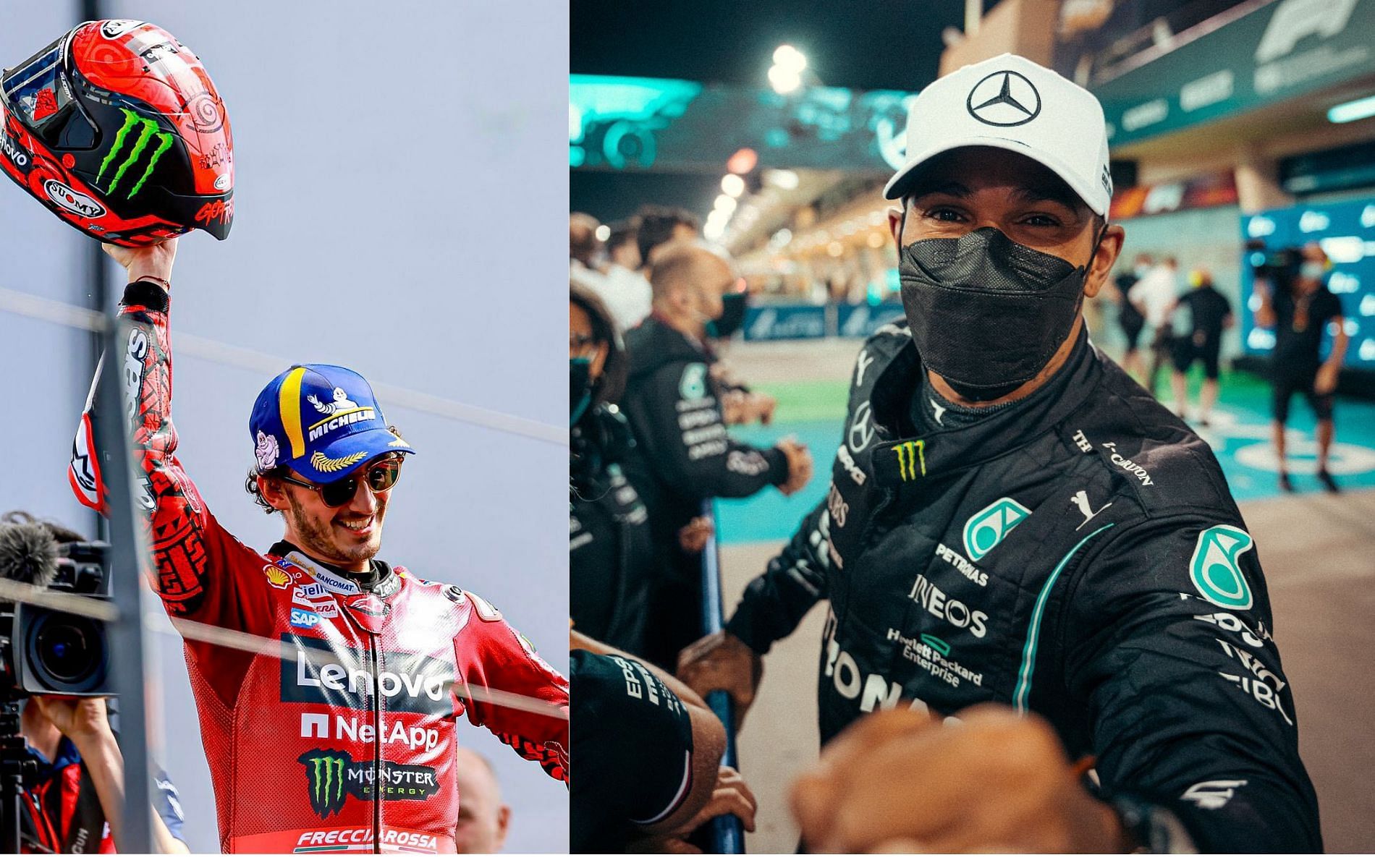 Lewis Hamilton and Francesco Bagnaia. Pictures taken from their official Twitter handles. 